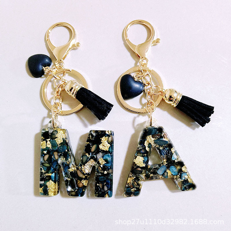 New Black Keychain Resin Letter Keychain Cute Love Tassel Keychain Backpack Accessories