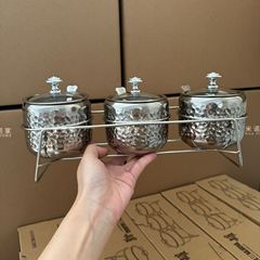 ミノ家304鋼帯スプーン蓋付き北欧調味缶円形セット定量塩缶セット調味料箱キッチン