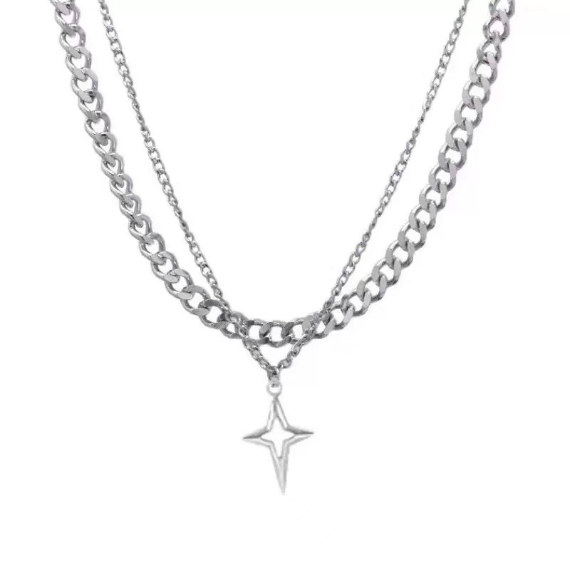 Collar de cruz de doble capa para hombre estilo hip hop moda_voghion.com