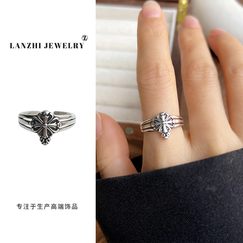Lan Zhi 925 anillo de plata esterlina personalidad punk exagerado diseño joyería hip hop anillo abierto no desvanecimiento nicho