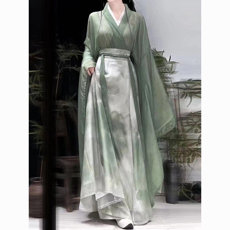 Hanfu for Women in Wei and Jin Style with Cross-Collar, Large Sleeves, Waist-Length Skirt, and Eight-Piece Set for Spring and Autumn Hanfu for Women in Wei and Jin Style with Cross-Collar, Large Sleeves, Waist-Length Skirt, and Eight-Piece Set for Spring and Autumn