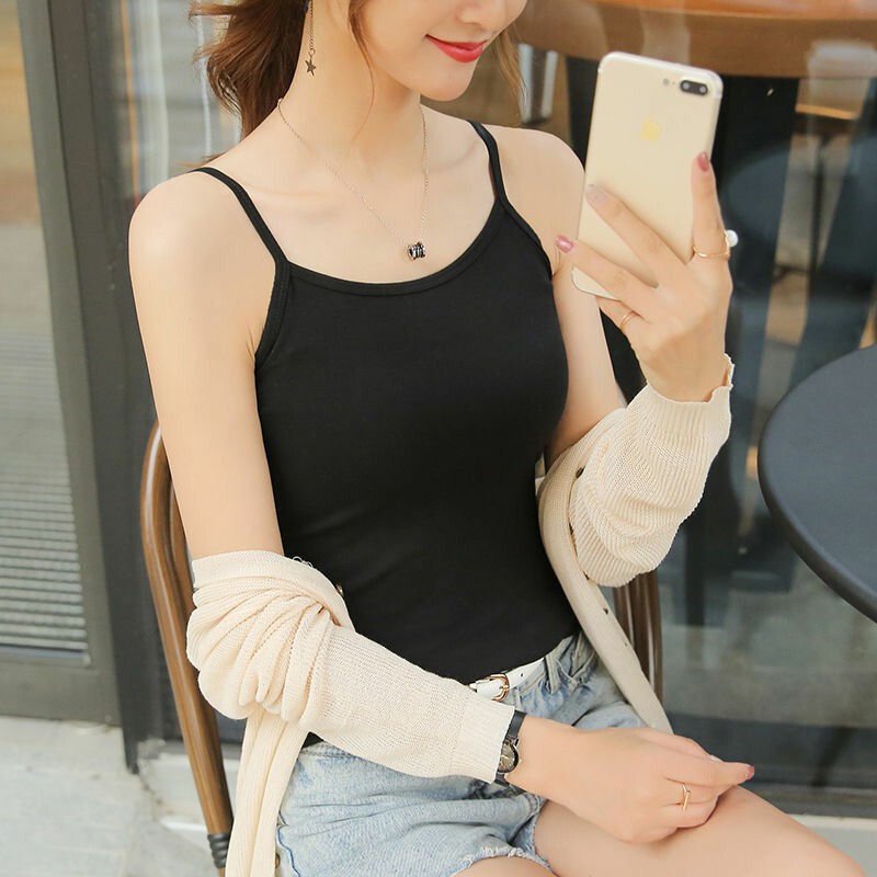 Women's Camisole Tank Top for Summer 2024, Versatile for Outerwear, Sexy and Slim-Fitting, Modal Black and White Camisole for Women Women's Camisole Tank Top for Summer 2024, Versatile for Outerwear, Sexy and Slim-Fitting, Modal Black and White Camisole for Women