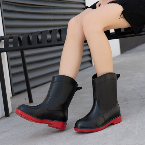 Cross-border fashionable rain boots for women, mid-calf rain boots, thick-soled non-slip outer rubber shoes, waterproof outdoor fishing car wash water shoes for women