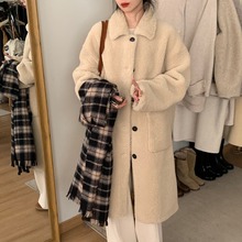 韩系慵懒风高级感羊羔绒大衣外套女中长款2023年秋冬季新款ins潮