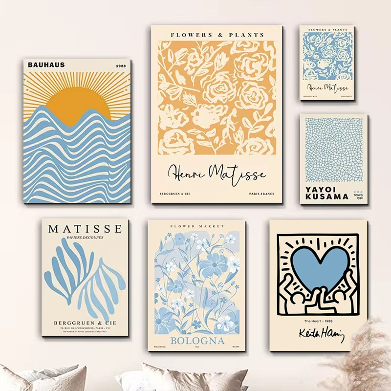 Cross-border Hot Selling Blue Flower Living Room Decorative Painting Matisse Abstract Poster Painting Core Hallway Home Canvas Painting