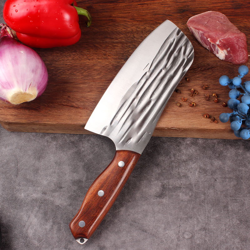 錘紋鍛打菜刀廚房家用酸枝木女士切片刀切肉切菜刀鋒利斬切兩用刀