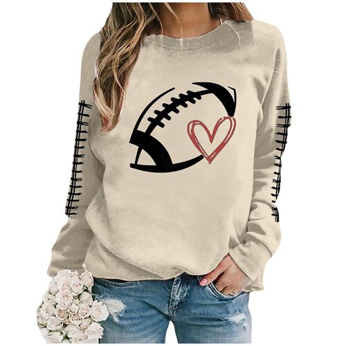 New Women's Sports Shirt Rugby Print Hooded Sweatshirt Crew Neck Long Sleeve Casual Sweatshirt