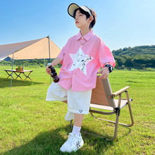 男童短袖衬衫套装休闲时尚中大童夏款男孩帅气韩范薄款两件套外贸