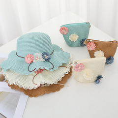 Small fresh bag, children's sun protection sun hat, girls' summer beach hat, wave straw hat, sun hat, children's cool hat