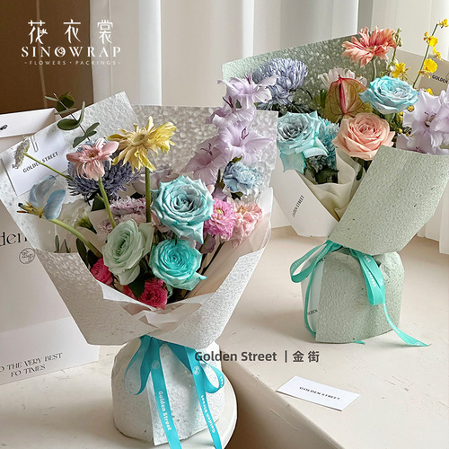 Handmade water rock paper crepe paper art paper flower bouquet wrapping paper floral gift paper hole paper