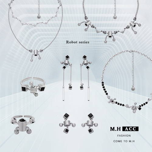 Original silver-gray robot ring for women wholesale open high-end cross-border ring light luxury style personalized hand jewelry