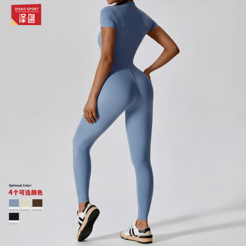 Zechuang European and American zipper short-sleeved nude yoga jumpsuit for women to wear fitness sports jumpsuit 8305