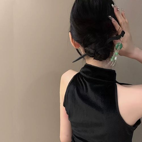 New Chinese style sandalwood tassel hairpin for women summer antique cheongsam hairpin plate hairpin rocking niche wooden peachwood hairpin