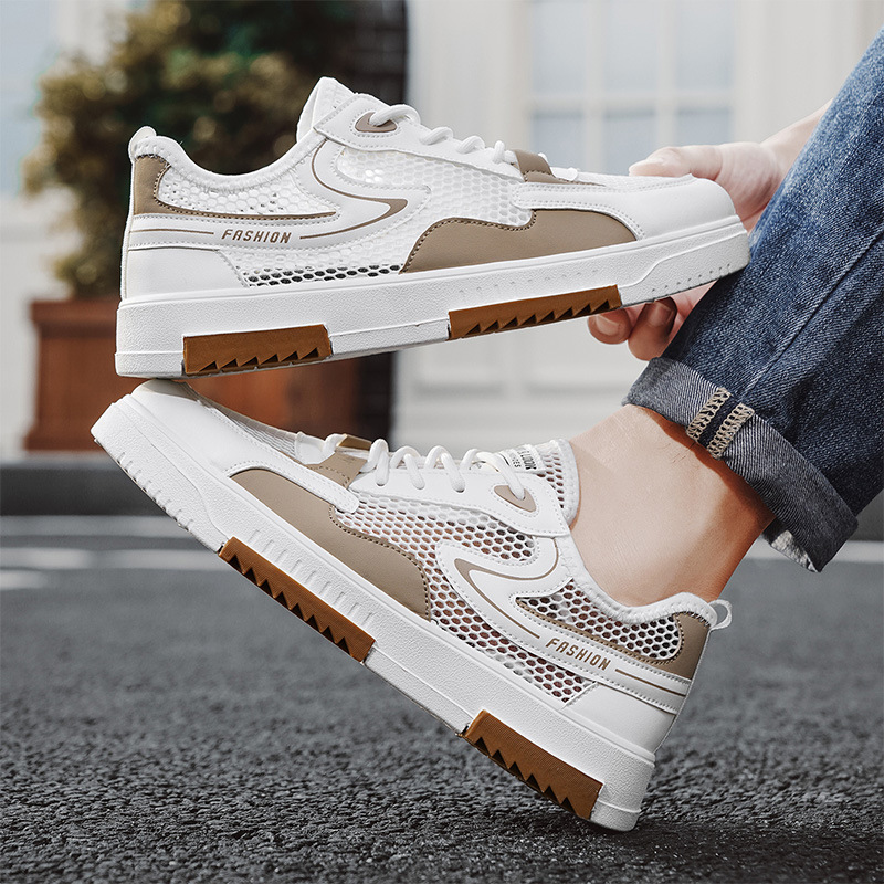2025 zapatos de malla para hombre zapatos de malla hueca transpirables de una sola malla para estudiantes deportes y ocio zapatillas de deporte pequeñas blancas zapatos de moda nuevos