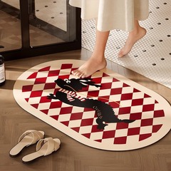 龍年紅色卡通浴室速干吸水地墊新年喜慶格子洗手間門口硅藻泥地毯