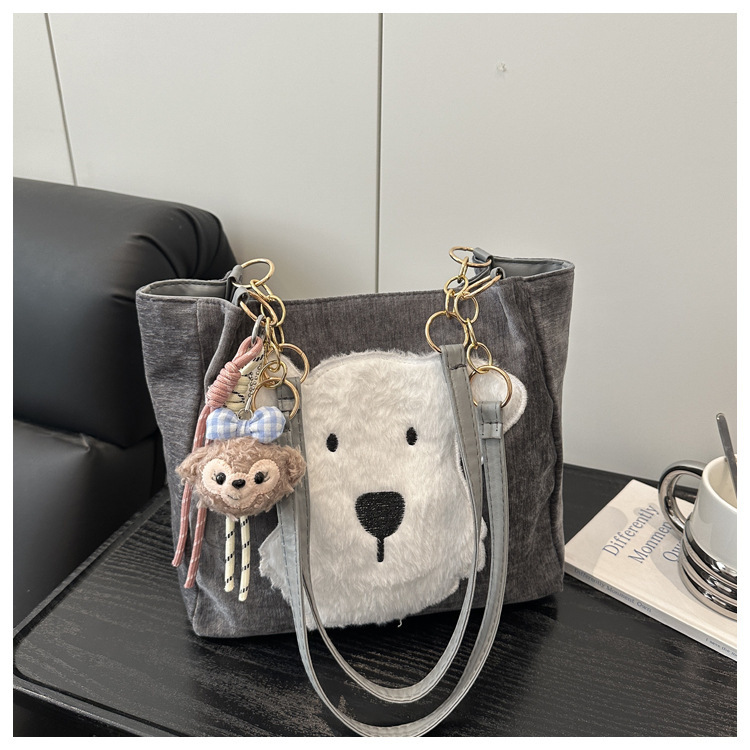 Korean Style High-End Large-Capacity Tote Bag for Women 2025 New Plush Puppy Shoulder Bag Cute Cartoon Handbag