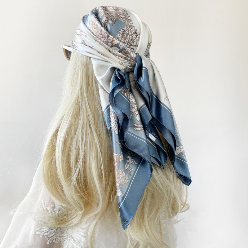Women's Large Square Silk Scarf 90x90cm Retro Style Print Headscarf Middle Eastern Satin Fashion Accessory_voghion.com