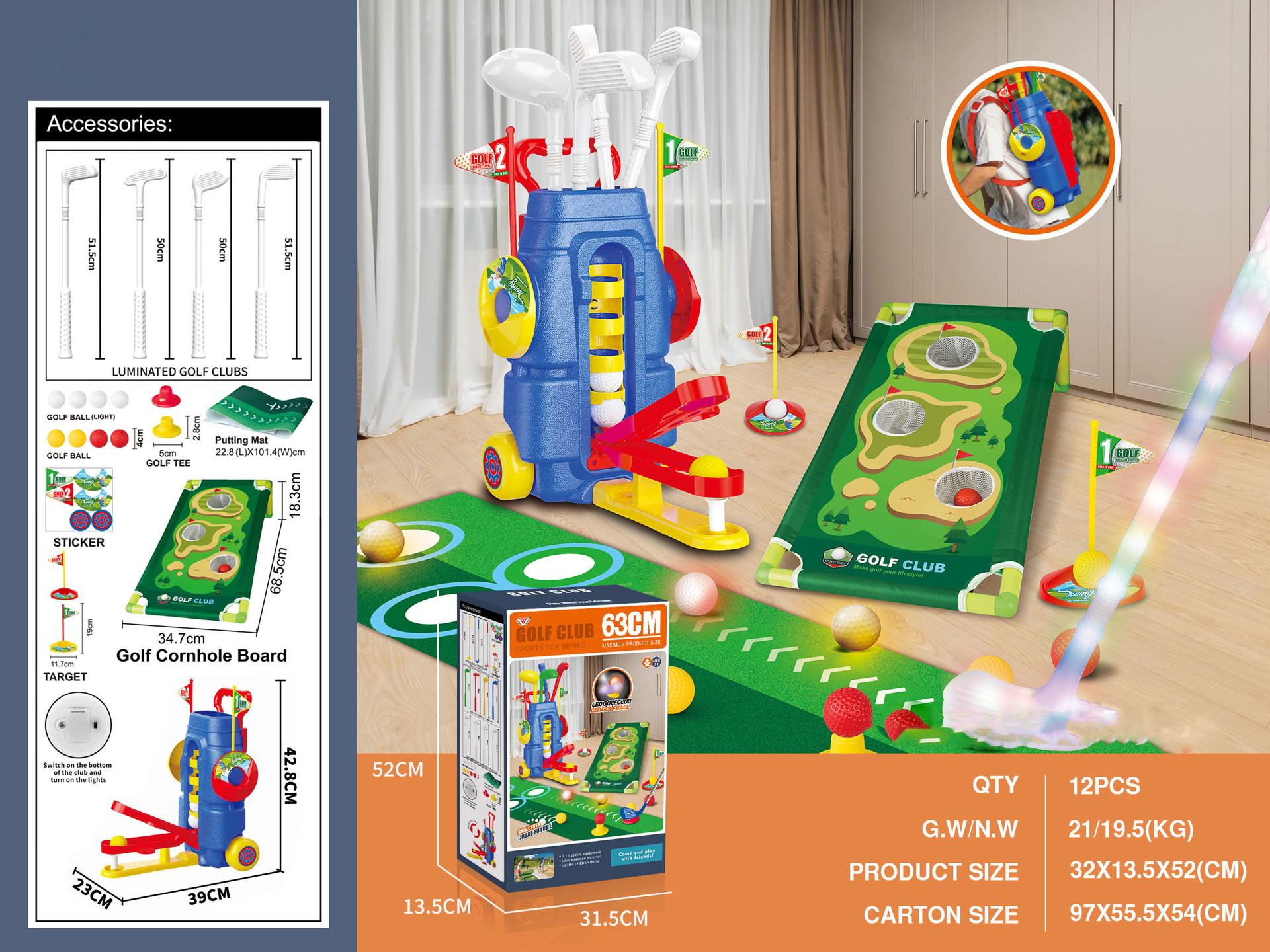 Golf infantil transfronterizo en interiores y exteriores caja telescópica juguete deportivo interactivo padre-hijo simulación juego de golf