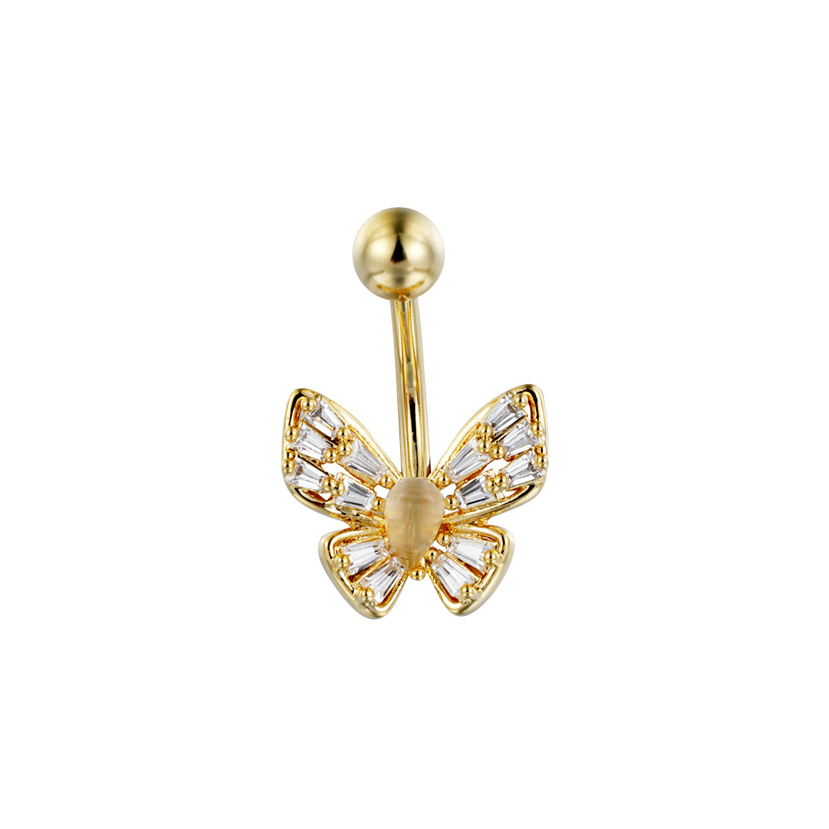 Butterfly Belly Button Ring Zirconia Navel Piercing Jewellery_voghion.com