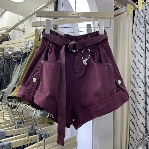 Summer Hanes Relaxed Fit Frayed Hem Jean Shorts for Women - Washed High-Waisted Wide Leg