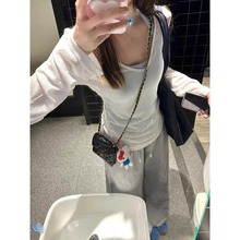 春夏季2025薄款微透V领天丝长袖T恤女打底上衣修身辣妹风防晒罩衫