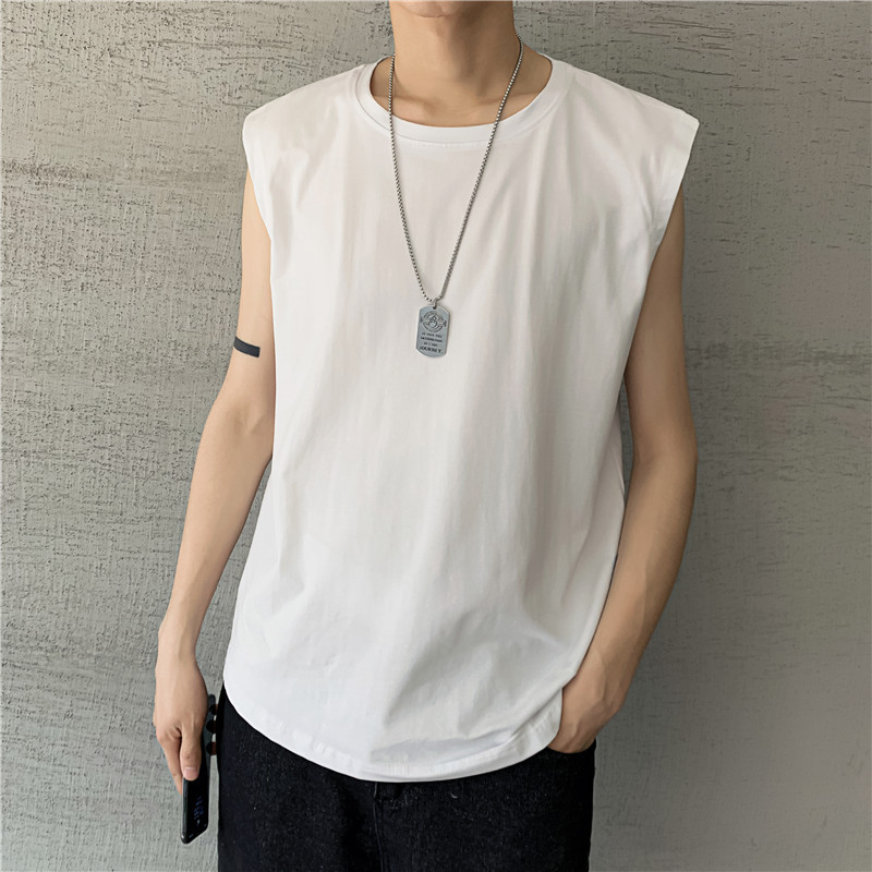 Summer Trendy Brand ins Solid Color Sleeveless T-shirt Vest Men's Korean Style Casual Sports Waistcoat All-match T-shirt Base Shirt