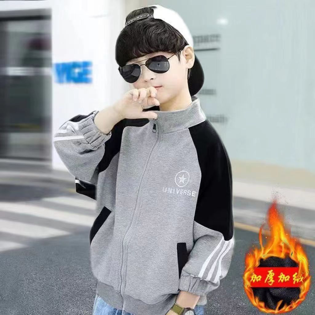 Cardigan con capucha suéter primavera mediano y grande Niños Primavera y otoño Invierno estilo occidental casual chaqueta de los muchachos niños Deportes forrado de lana niños