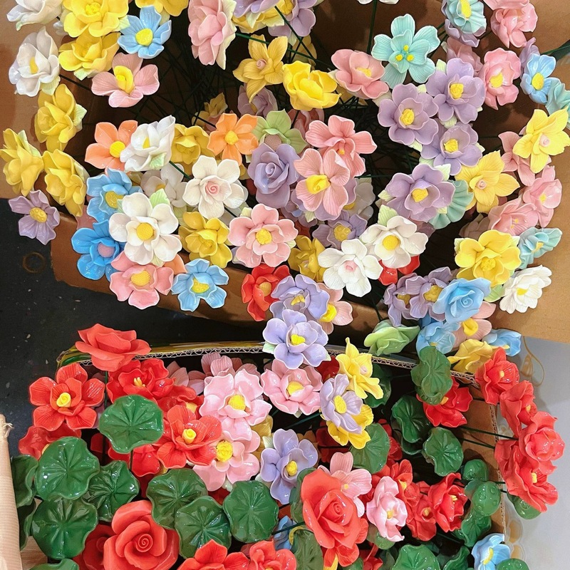 景德镇陶瓷花桌面摆件永生花束创意装饰品接跨境代贴标仿真陶瓷花|undefined