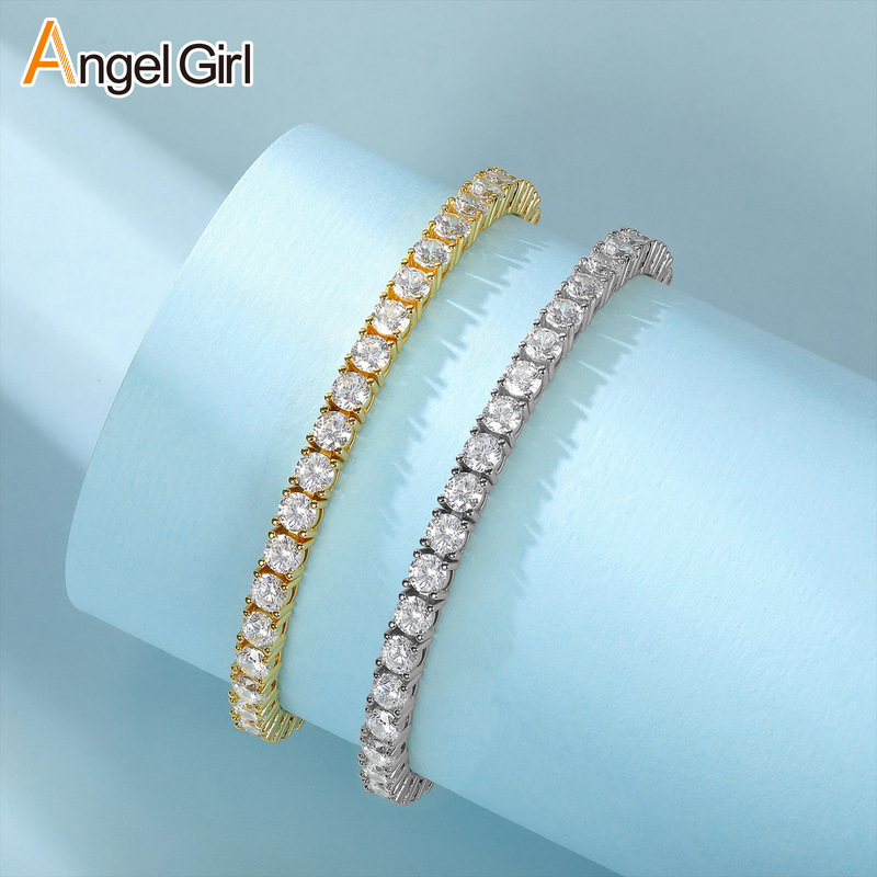 New Style Copper Gold-Plated 4mm Zircon Bracelet, Fashionable Commuter Belt Buckle Tennis Bracelet, Amazon Hot-Selling Factory Wholesale