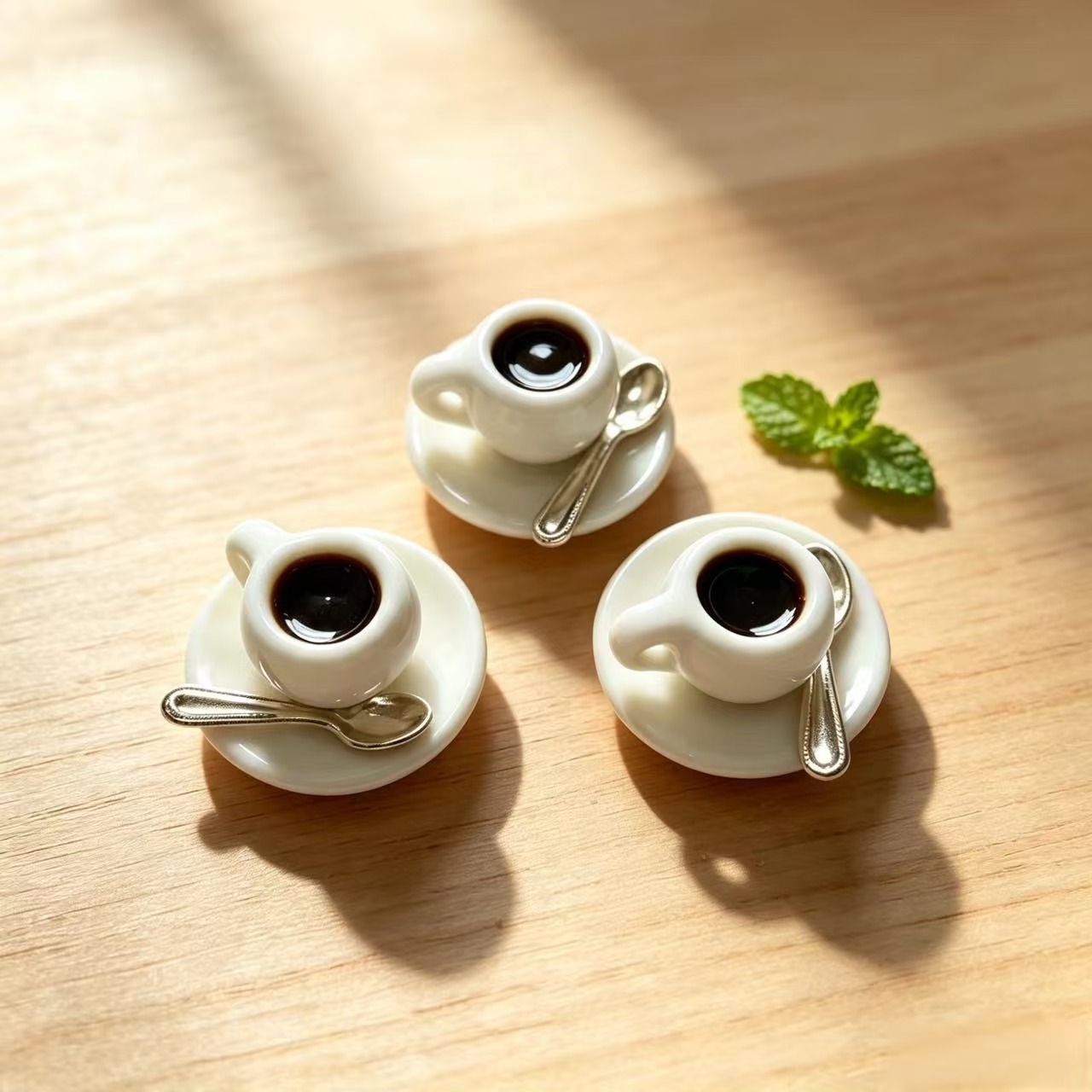 Dollhouse Miniature Ceramic Coffee Cup and Spoon Set Miniature Food Play Scene Decoration