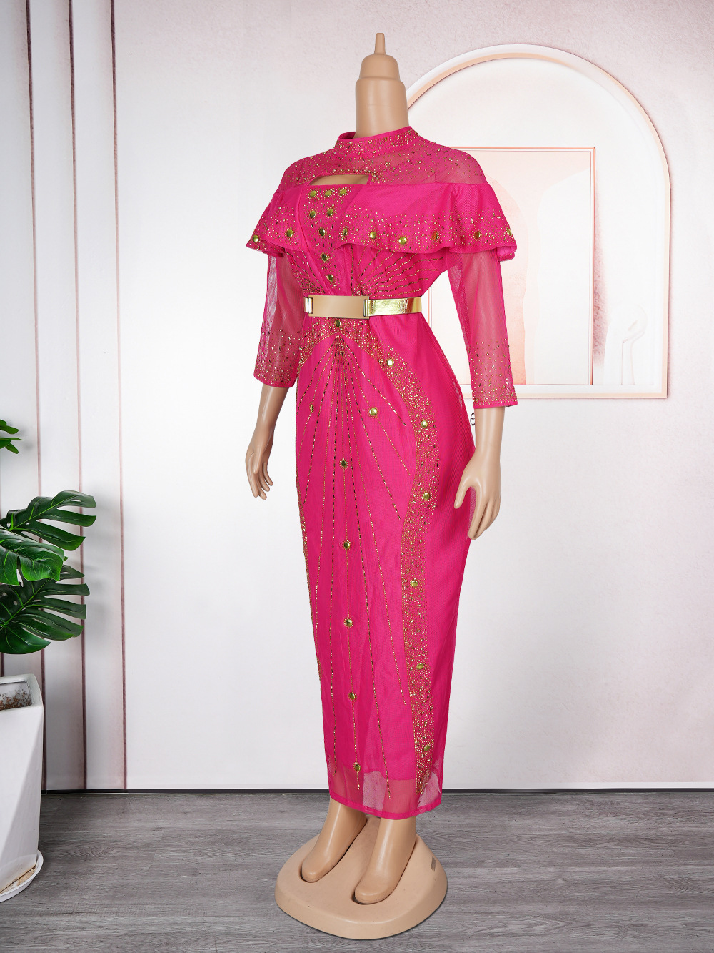 GraceChic Europäisch-Amerikanische Grenzgänger-Mode, neue afrikanische Plus-Size-Damenmode, Strass-Perlen-High-Waist-Bodycon_voghion.com