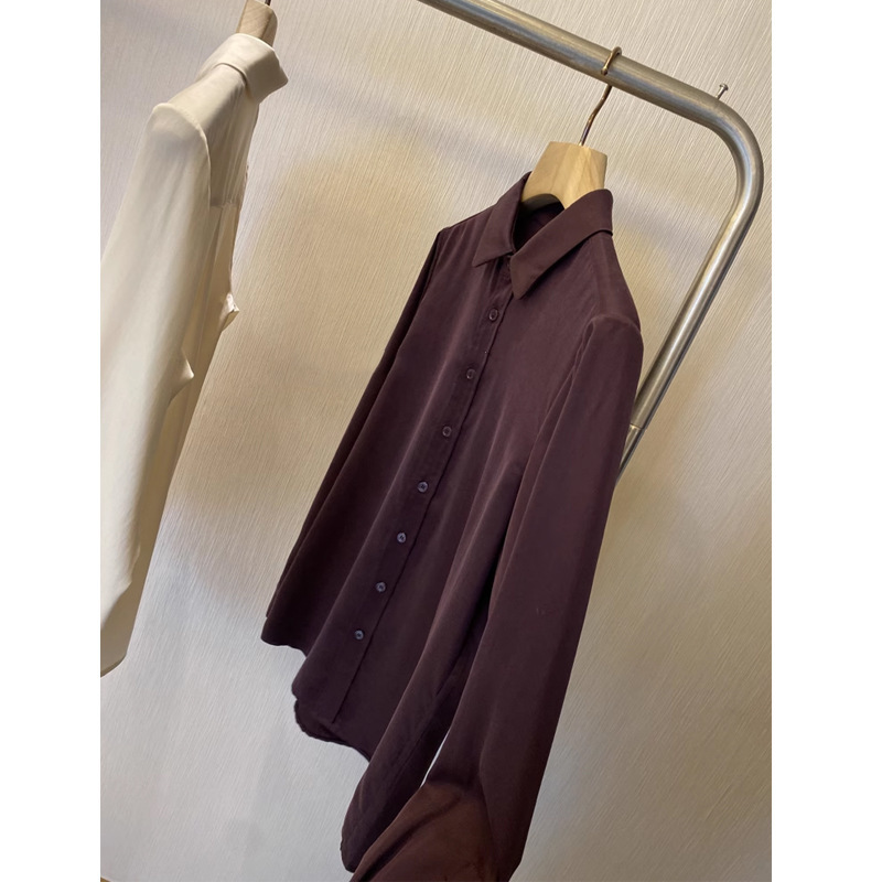 The Original Factory! the Upper Body Is Amazing, a High-Grade Matte Tencel Lapel Long-Sleeved Pure Color Shirt