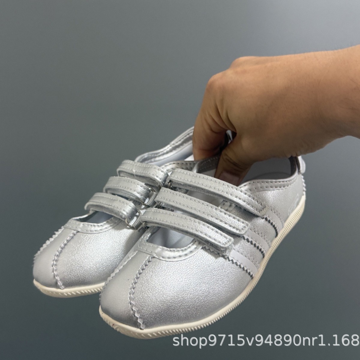 A brand ballet flats with three stripes and Velcro closures, children's Mary Jane shoes, children's Velcro sandals with thick soles, dance shoes