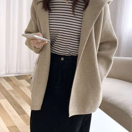 连帽毛衣外套女秋冬新款百搭复古气质休闲宽松慵懒风针织开衫加厚