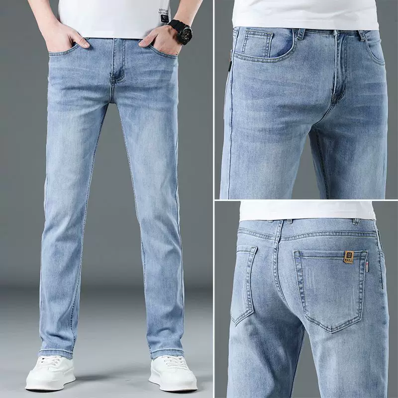 Маленькие летние коробчатые джинсы, эластичные casual брюки, Гонг-Конг, корейский стиль, облегающий