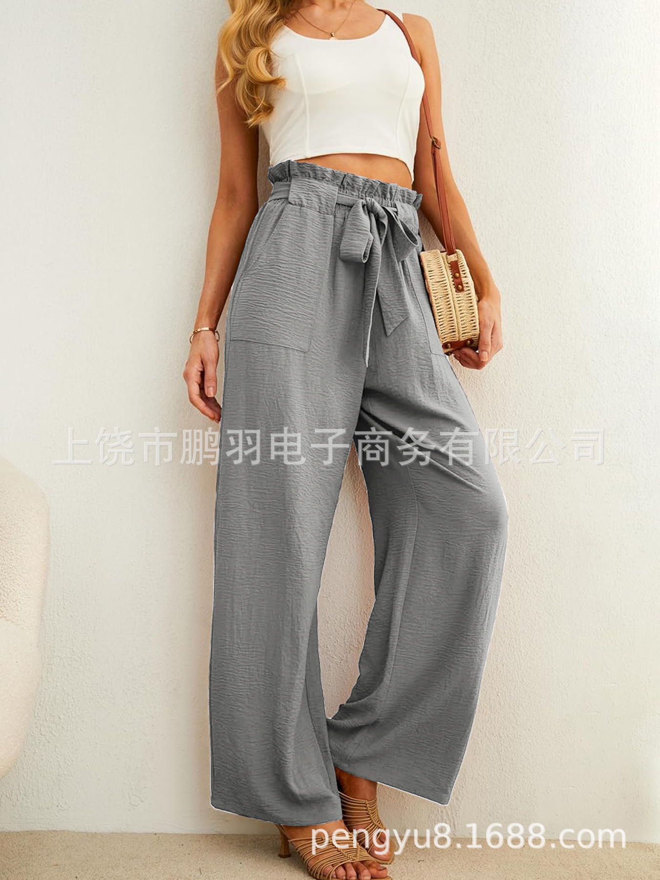 2025 ropa de mujer de cintura alta brotes de flores correa de cintura pantalones de piernas anchas pantalones casuales multicolores delgados comercio exterior al por mayor pantalones de flores image 5