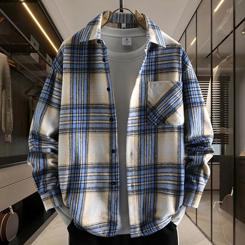 Woolen Material Plaid Shirt Men's Retro Outerwear All-match Plaid Top Autumn and Winter Thickened Sanding Couple's Coat Shirt Woolen Material Plaid Shirt Men's Retro Outerwear All-match Plaid Top Autumn and Winter Thickened Sanding Couple's Coat Shirt