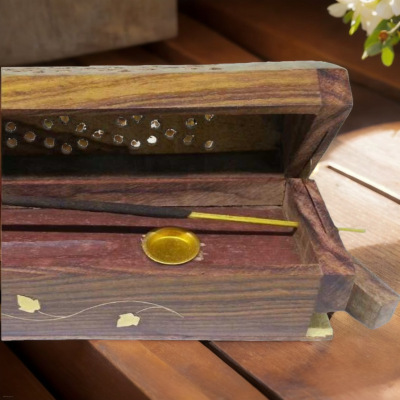 印度香插 香盒 盘香炉 线香 香熏炉倒流香莲花 嵌铜 菩提木（经典|ru