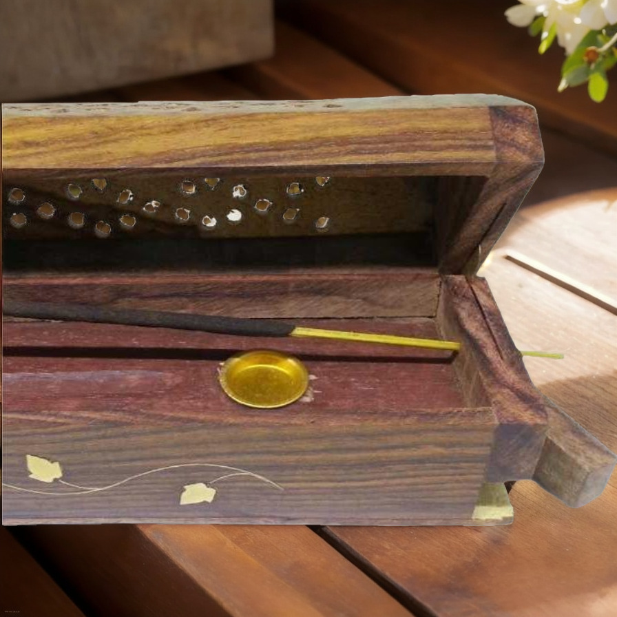 印度香插 香盒 盘香炉 线香 香熏炉倒流香莲花 嵌铜 菩提木（经典|ru