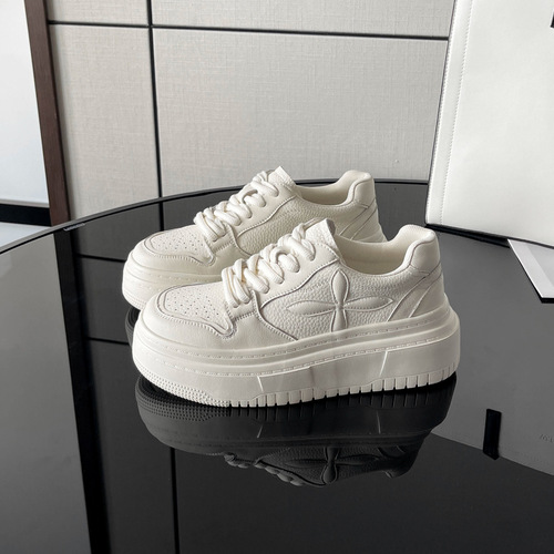 Luji genuine leather white shoes for women  spring new internet celebrity casual versatile thick-soled cross-flower breadboard shoes