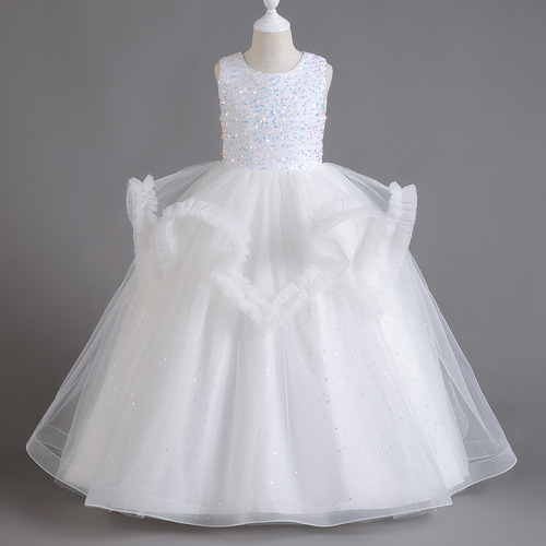 Girls dress dress evening dress sleeveless long ankle-length vest dress mesh high-end elegant dress host