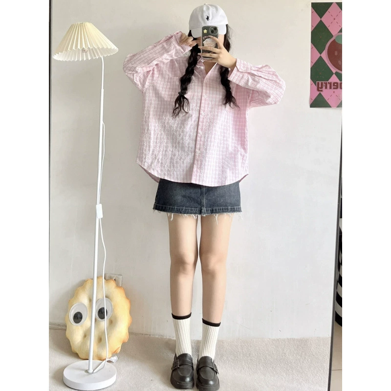 Оригинальная качественная вышитая клетчатая рубашка 2025 весна-осень новая пара свободные и универсальные нишевые многослойные топы и куртки
