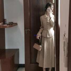 韩剧女主穿搭套装裙感富家千金小香风外套半身裙两件套装冬季