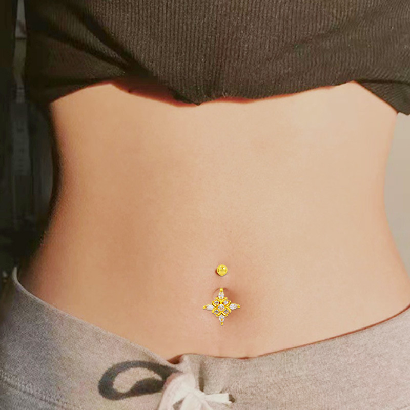 Zierliches Blumen Bauchnabelpiercing Für Damen Elegantes Design_voghion.com