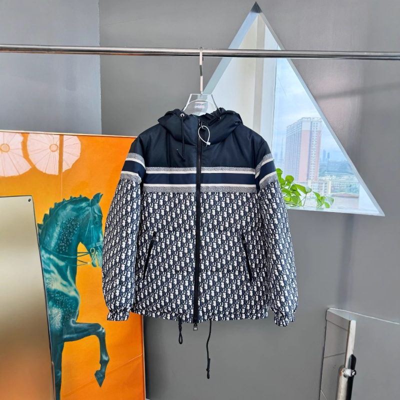 正确版25冬季新款D迪家双面穿老花满印连帽羽绒服情侣款保暖外套|undefined