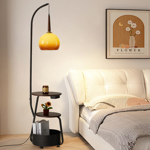 Wireless charging living room sofa floor lamp bedroom bedside table integrated table lamp glass lampshade vertical atmosphere lamp
