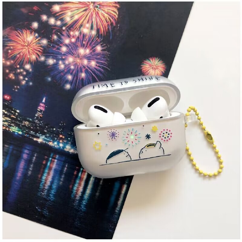 Open the lid and light the lights to see the fireworks Airpods protective cover 2 generation Apple Bluetooth earphone cover transparent soft case for couples