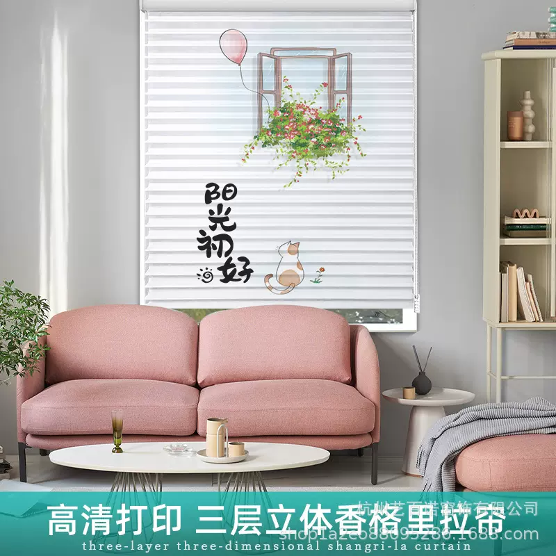 欧式香格里拉窗帘遮阳防蚊防晒卧室书房衣帽间升降百叶帘卷帘电动