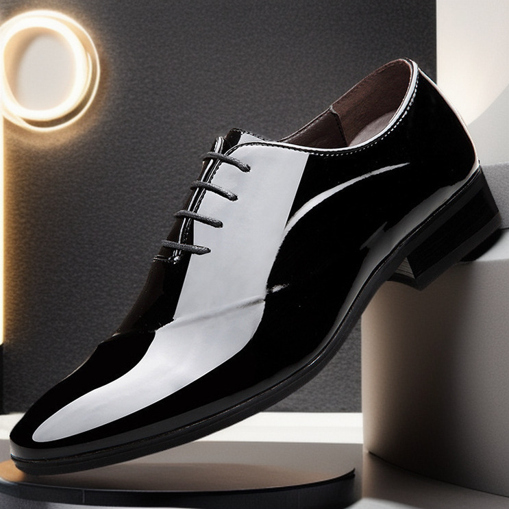 Otoño nuevo hombre vestido formal de negocios zapatos de cuero lacado puntuales juvenil de lazos de gran tamaño zapatos de hombre zapatos de boda