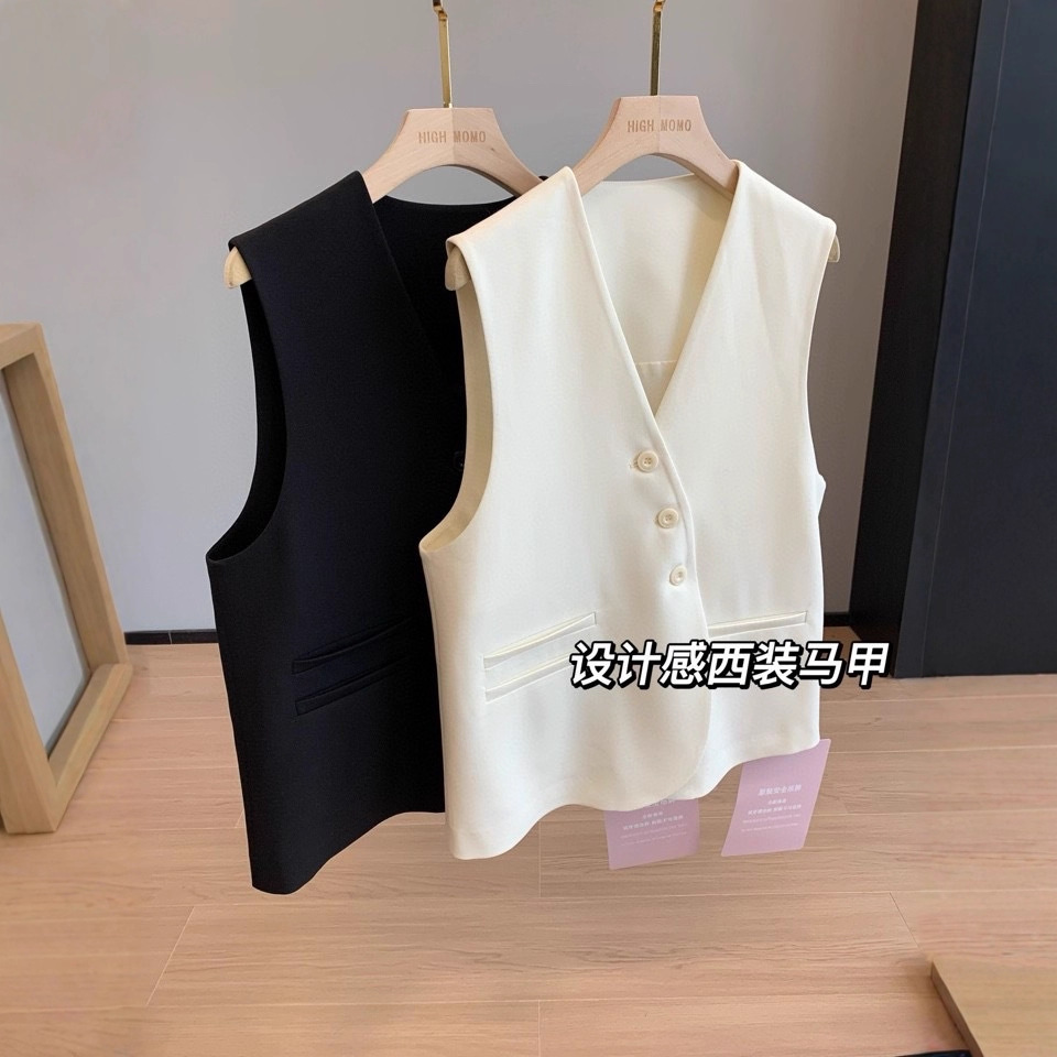 25 Spring and Summer New Women's V Neck Sleeveless Suit Vest Jacket Loose Casual Versatile Top